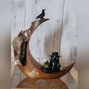 🔮NEW🔮 Hand Crafted Brown and Black Crescent Plague Doctor Moon Decor